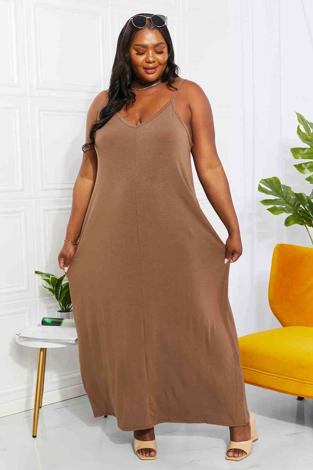 Mocha Cami - Zenana Full Size Beach Vibes Cami Maxi Dress In Mocha (7515563393112)