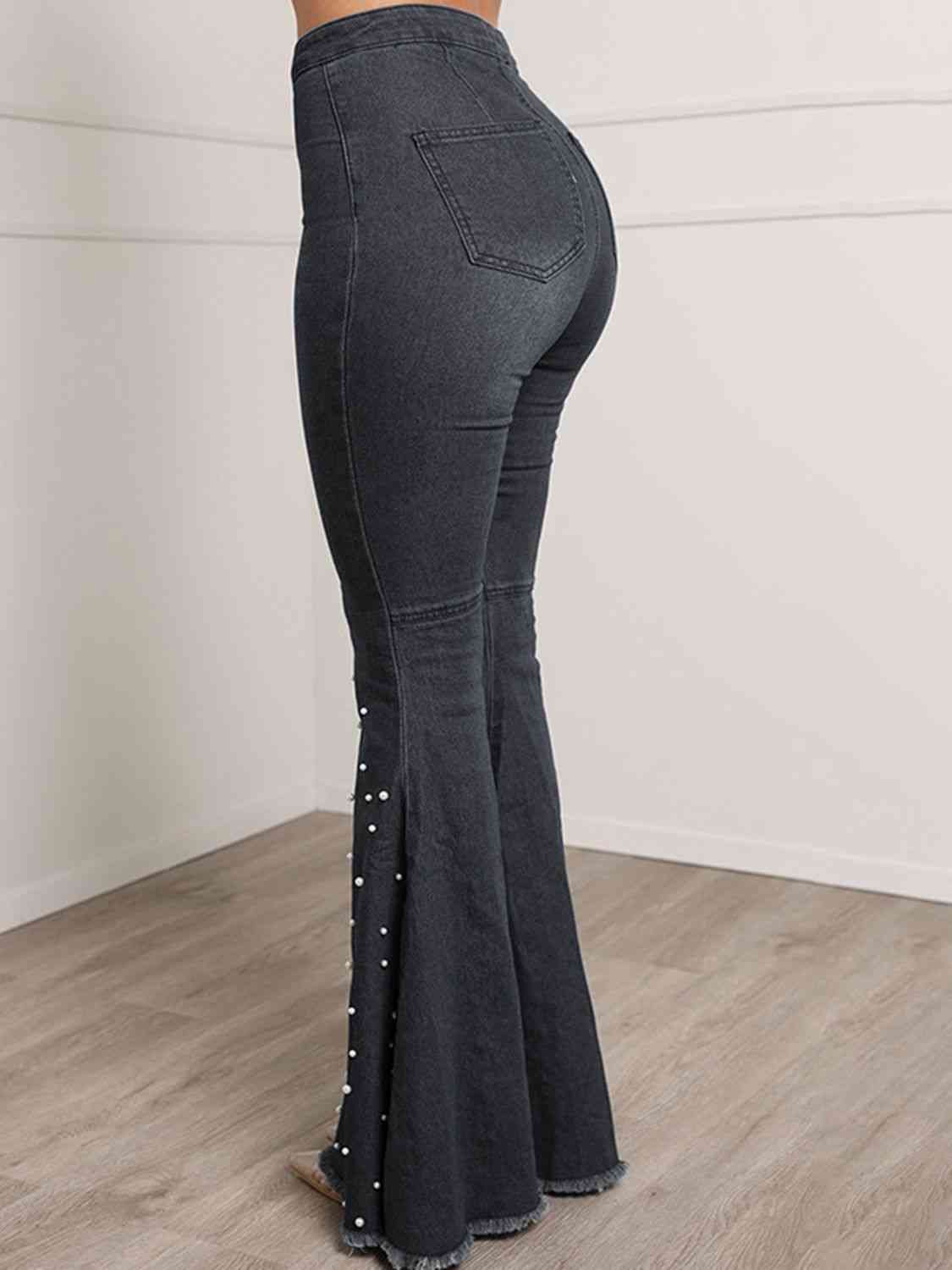 Details - Button Fly Flare Denim Jeans (7496931639384)