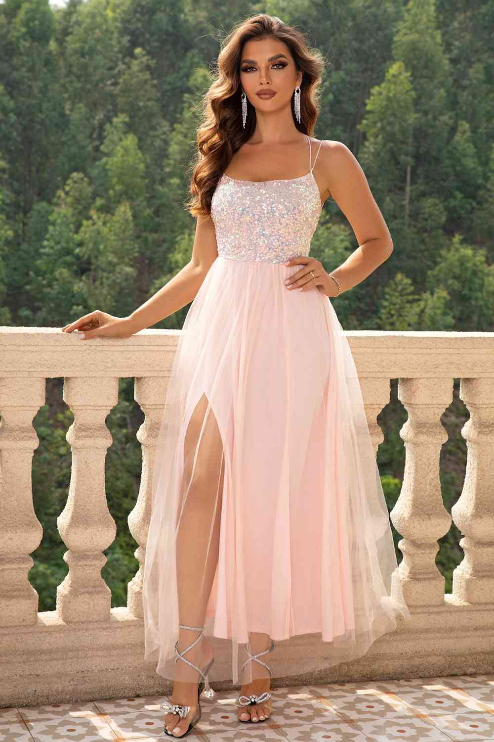 Backless Mesh Dress - Lace-Up (7505547821144)