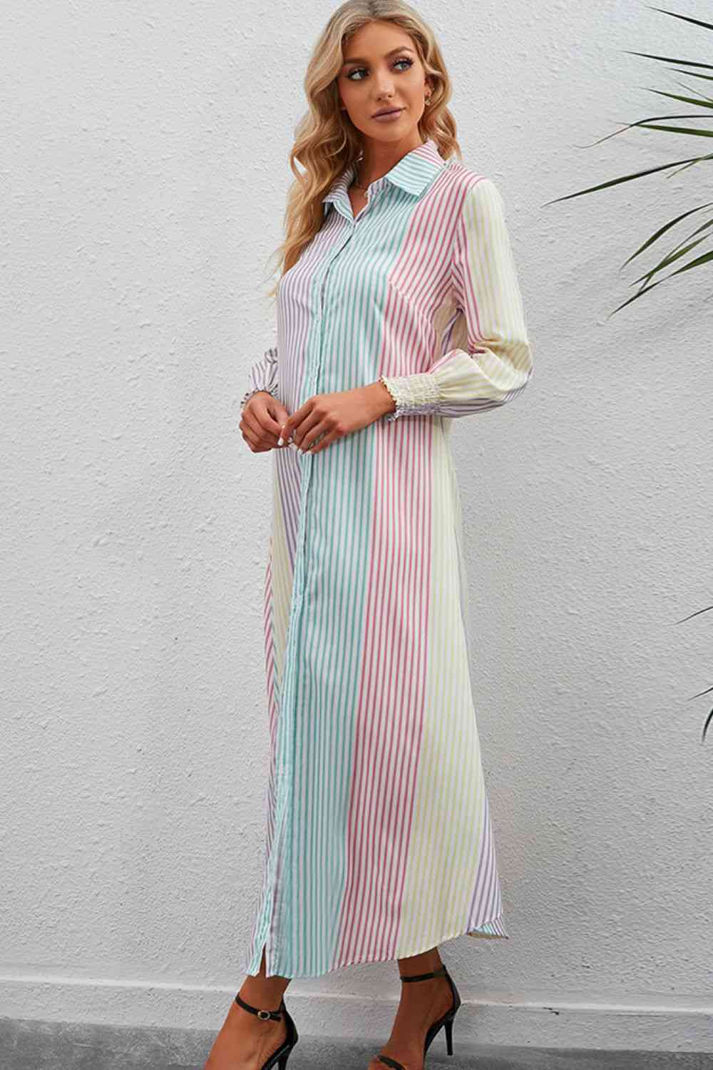 Striped Button-Up Maxi Shirt Dress (7515564998744)