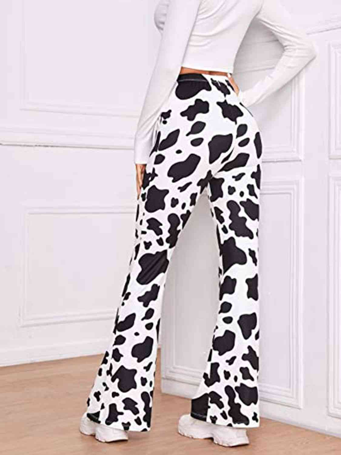 Cow Print - High Waist Flare Pants (7500881330264)