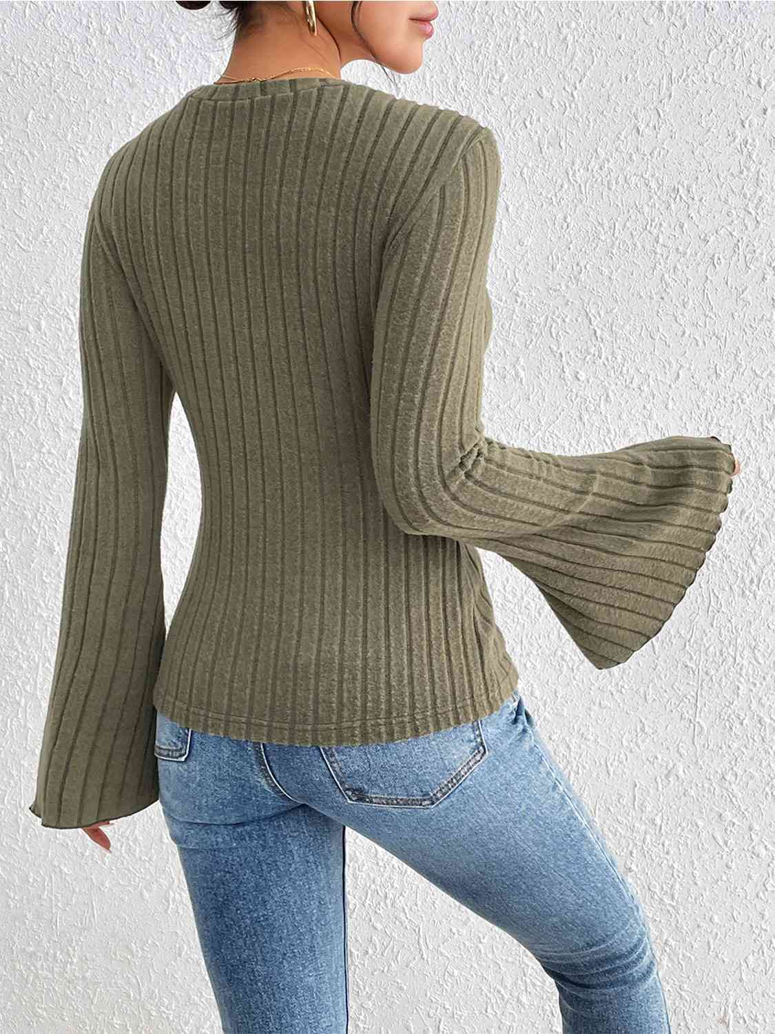 Ribbed Flare Sleeves Top (7501315899480)