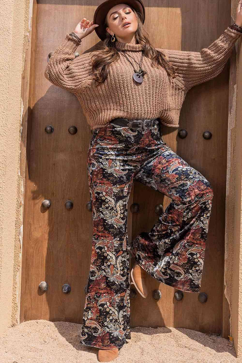 Plus-Size Printed Wide Leg Maxi Pants (7484758261848)