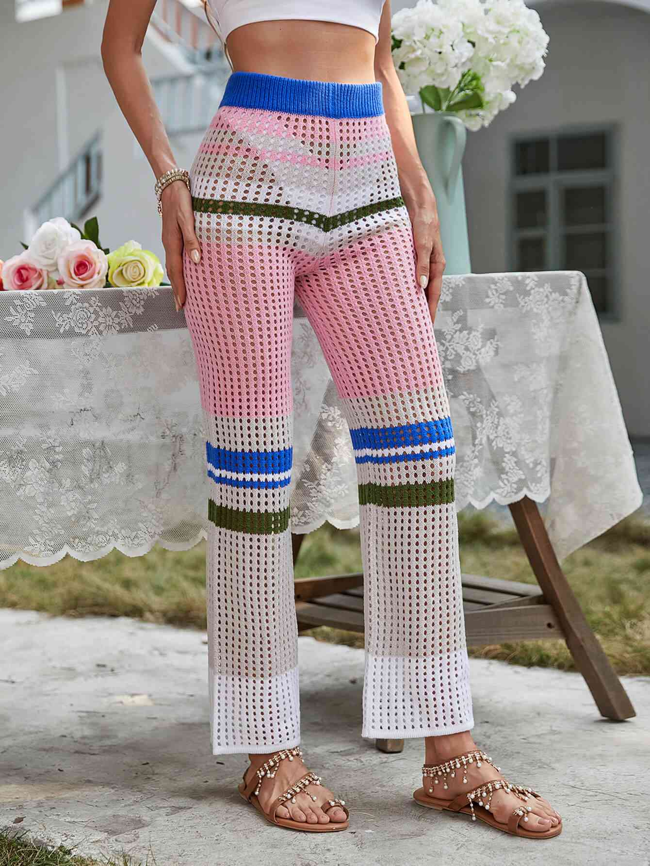 Colors - Color Block Openwork Knit Pants (7500884050008)