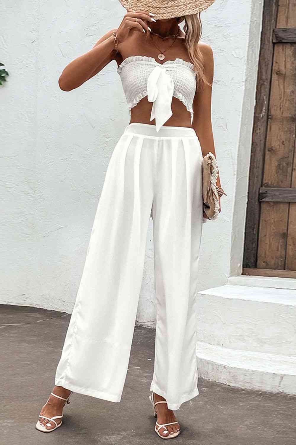 Smocked Tube Top & Wide Leg Pants - Set (7501464862808)
