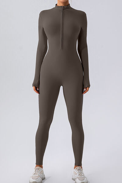 Mock Neck Half-Zip Romper Leotard