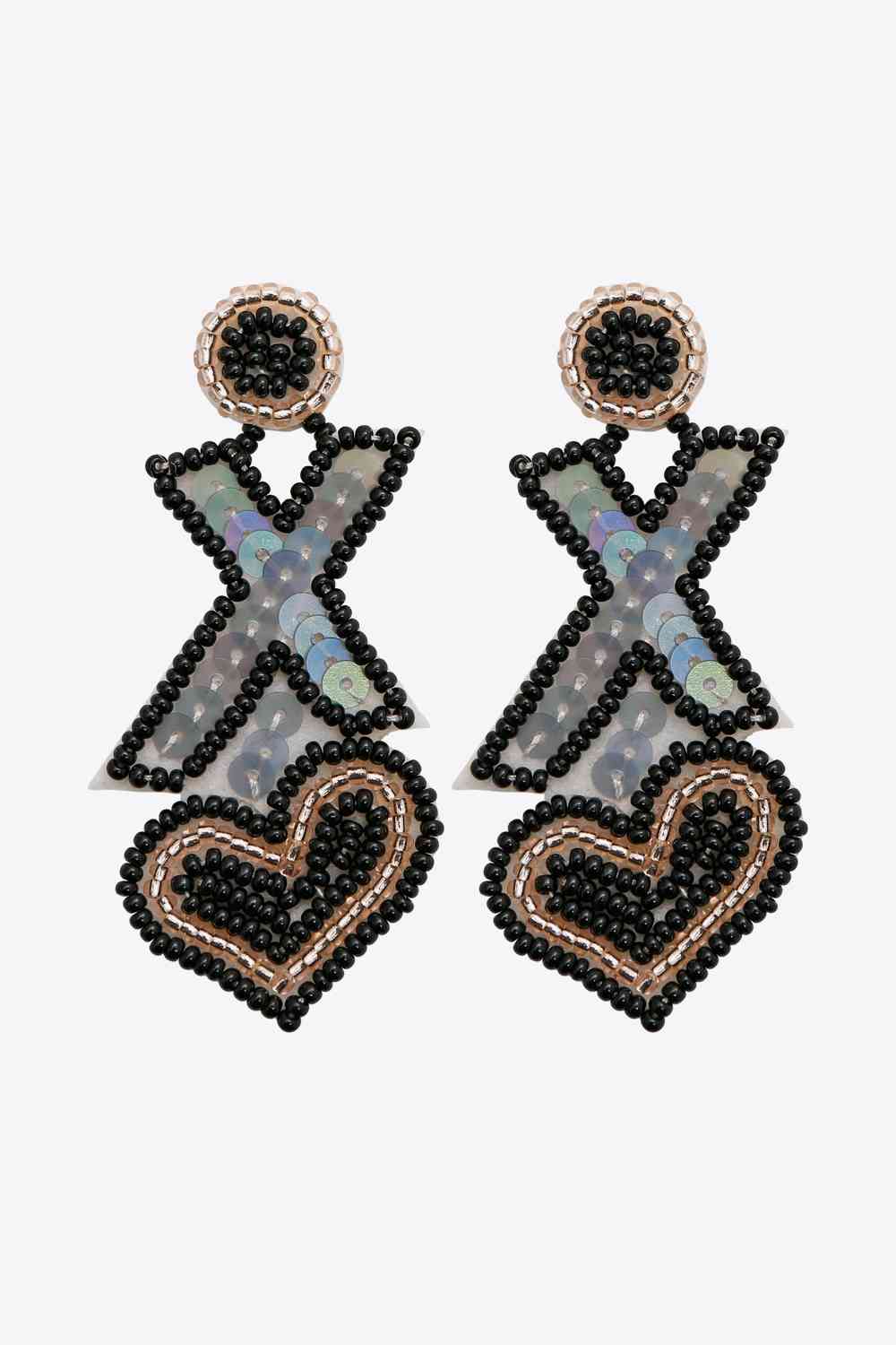 Random 2-Pair Heart & X-Shape Bead Dangle Earrings (7499324293208)