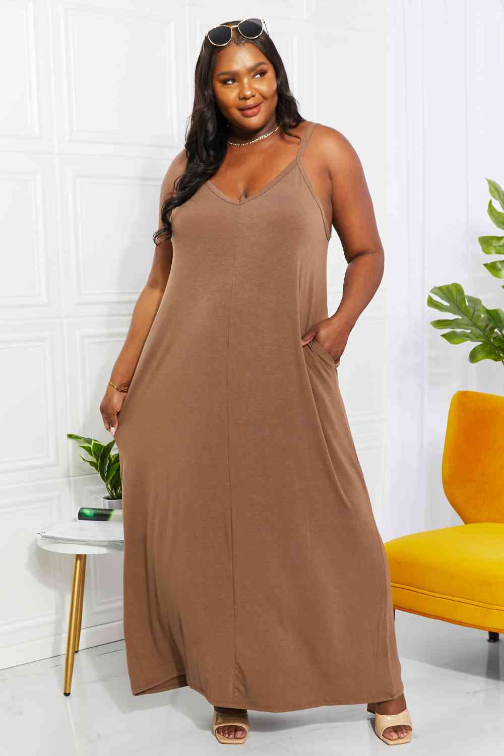 Mocha Cami - Zenana Full Size Beach Vibes Cami Maxi Dress In Mocha (7515563393112)