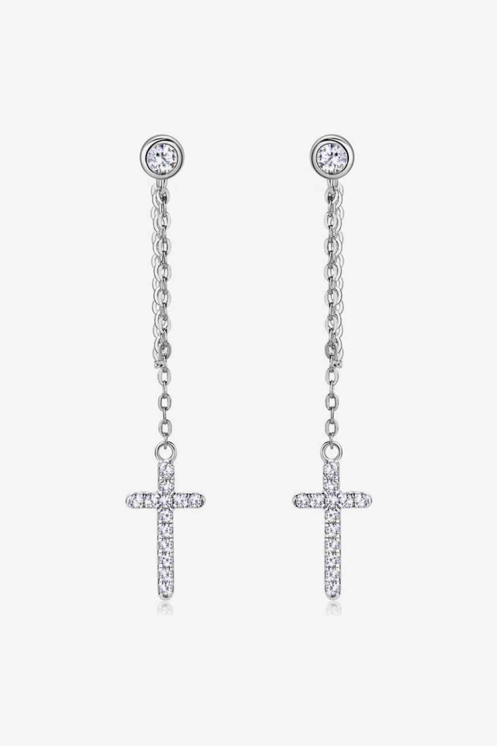 Moissanite 925 Sterling Silver Cross Earrings (7499301486680)