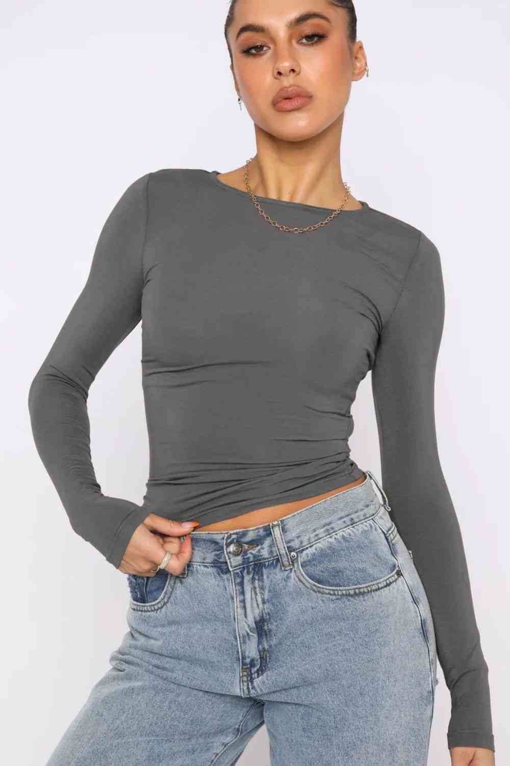 Round Neck Long-Sleeves Top (7501314031704)