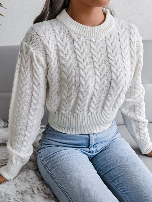 Dropped-Sleeves Twisted-Waist Knit Cropped Sweater