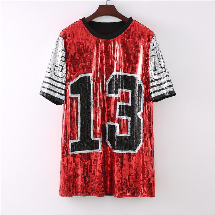 Short Sleeves 13 Hip-Hop Digital Sequins Dress
