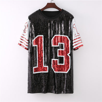 Short Sleeves 13 Hip-Hop Digital Sequins Dress