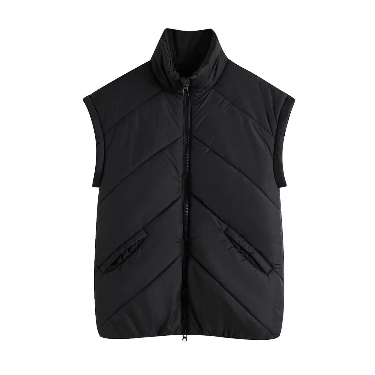 Collared Sleeveless Cotton-Padded Vest Jacket