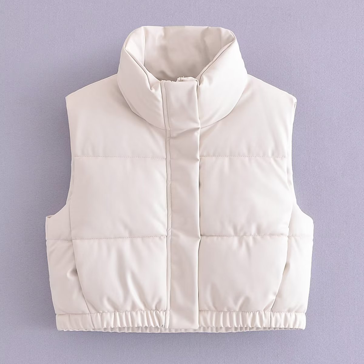 Stand-Collar Faux Leather Cotton Vest Jacket