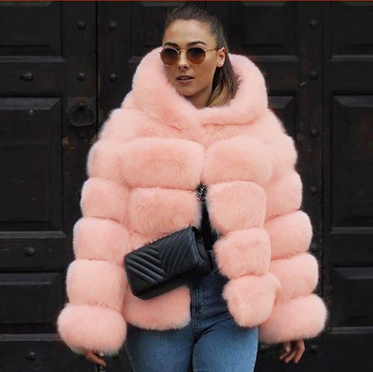 Faux Fox Fur Mid-Length Slim-Fit Coat