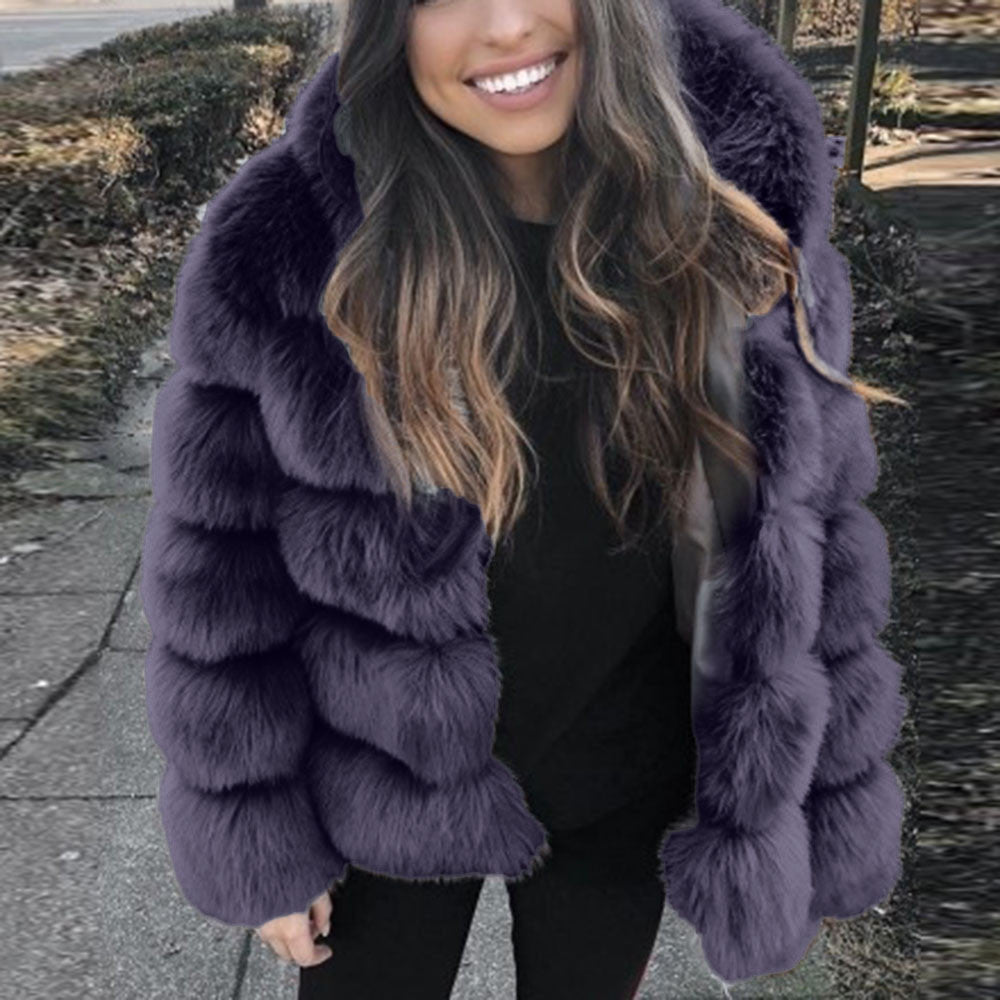 Faux Fox Fur Mid-Length Slim-Fit Coat