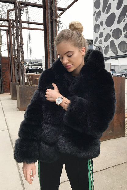 Faux Fox Fur Mid-Length Slim-Fit Coat