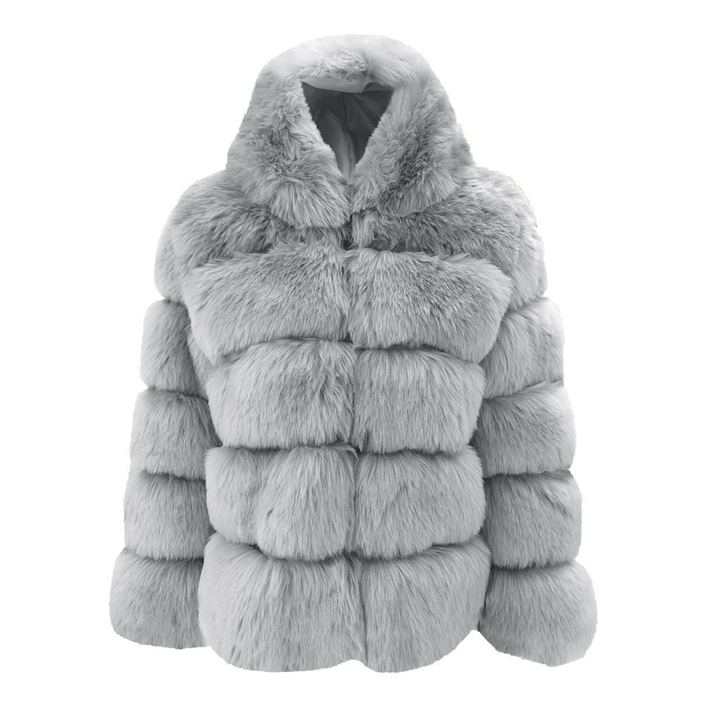 Faux Fox Fur Mid-Length Slim-Fit Coat