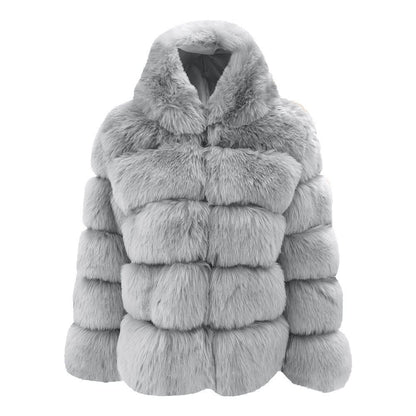 Faux Fox Fur Mid-Length Slim-Fit Coat