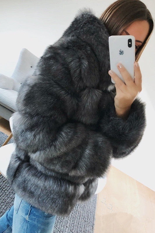 Faux Fox Fur Mid-Length Slim-Fit Coat