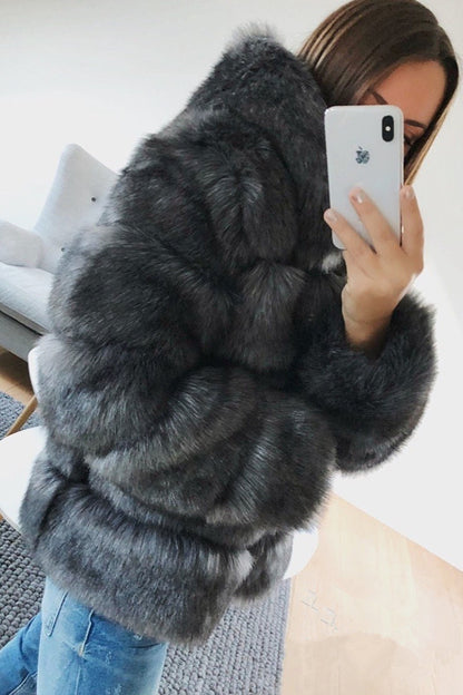 Faux Fox Fur Mid-Length Slim-Fit Coat