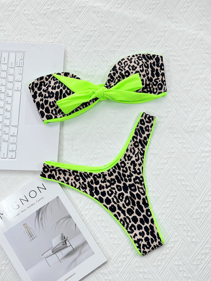 Leopard - Contrast Color - Bow-Detail Bikini (7516587294808)