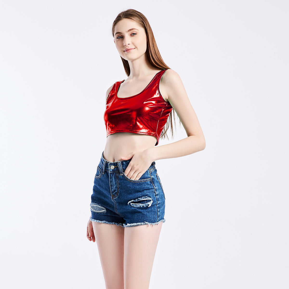 Bright Leather Crop-Top