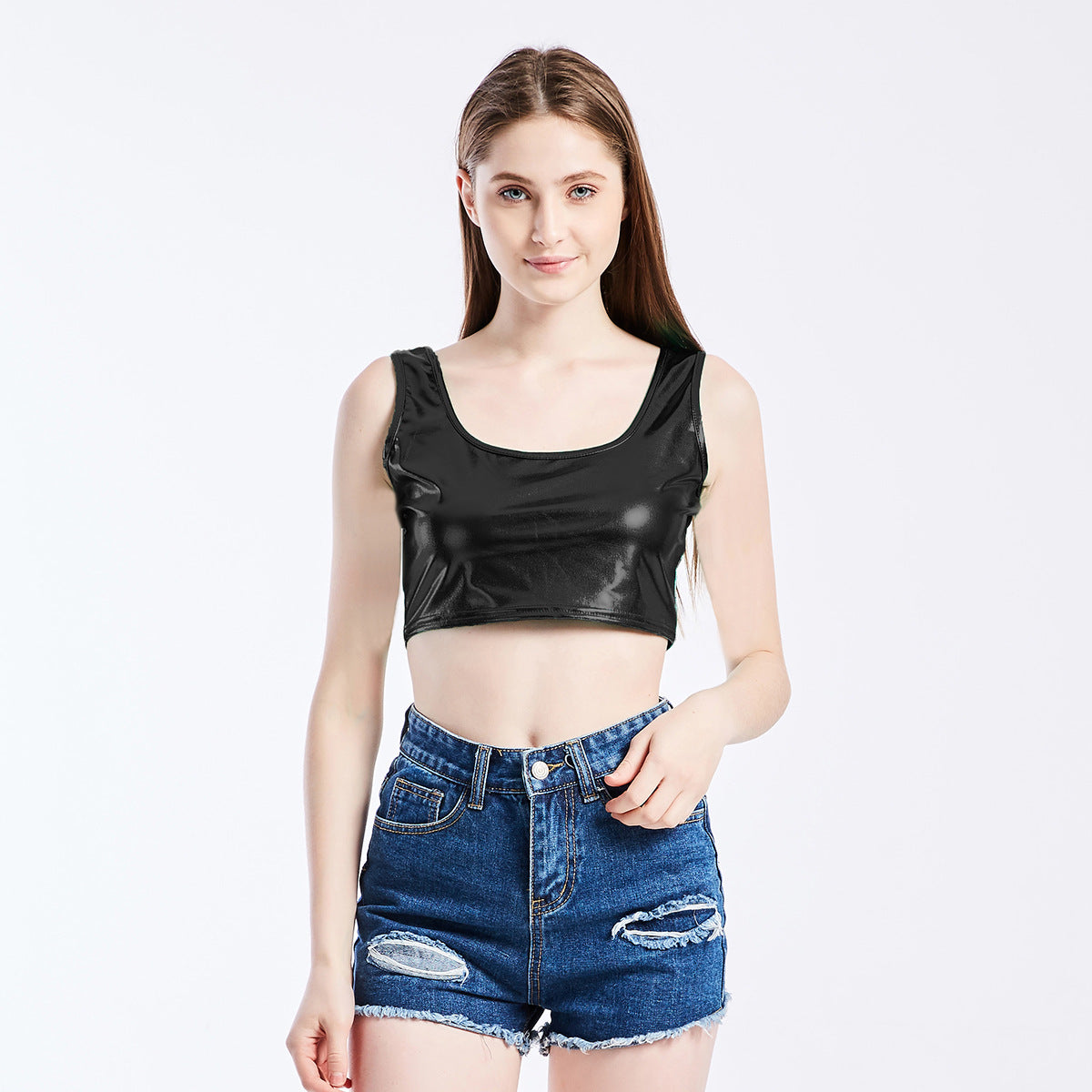 Bright Leather Crop-Top