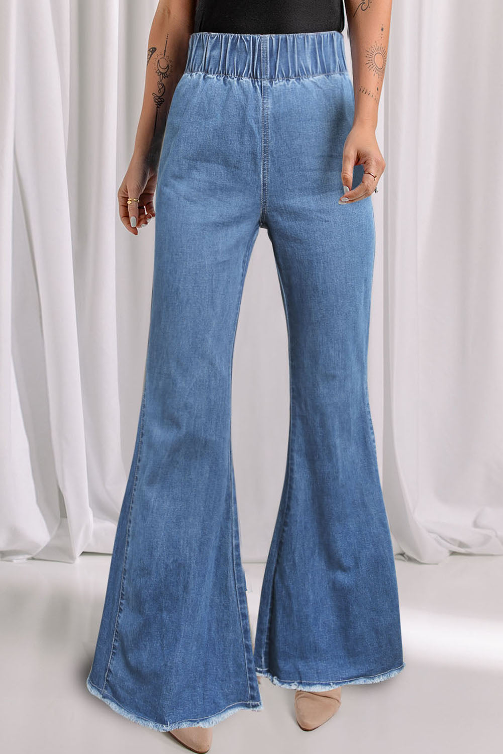 Elastic Flared Denim Jeans