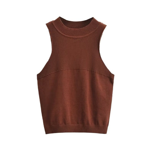 Round Neck Slim-Fit Sleeveless Knitted Shaped Vest Sweater