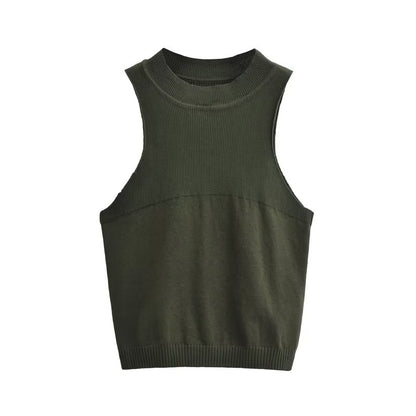Round Neck Slim-Fit Sleeveless Knitted Shaped Vest Sweater