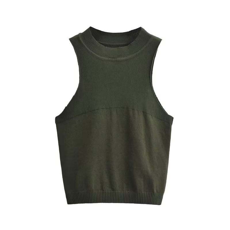 Round Neck Slim-Fit Sleeveless Knitted Shaped Vest Sweater