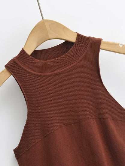 Round Neck Slim-Fit Sleeveless Knitted Shaped Vest Sweater