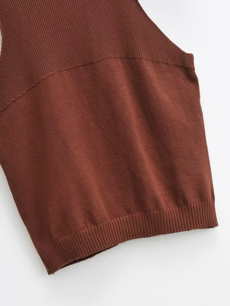 Round Neck Slim-Fit Sleeveless Knitted Shaped Vest Sweater