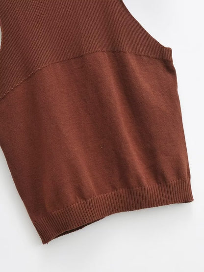 Round Neck Slim-Fit Sleeveless Knitted Shaped Vest Sweater