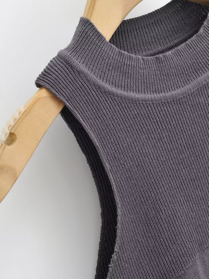 Round Neck Slim-Fit Sleeveless Knitted Shaped Vest Sweater