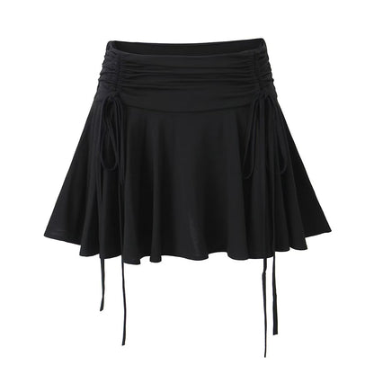 Lace-Up Low-Waist Pleated Side Skirt