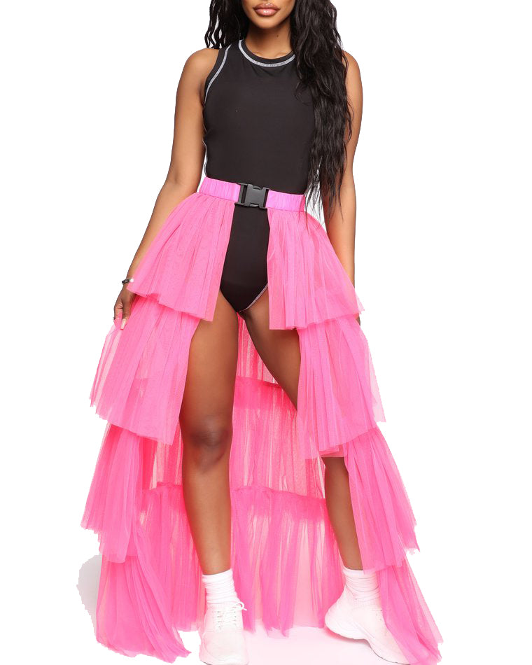 Mesh Stitching Pettiskirt Buckle Skirt