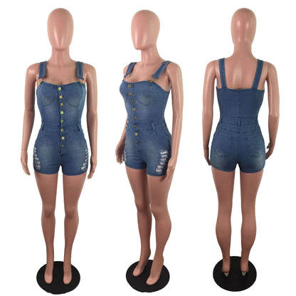 Slim-Fit Denim Romper