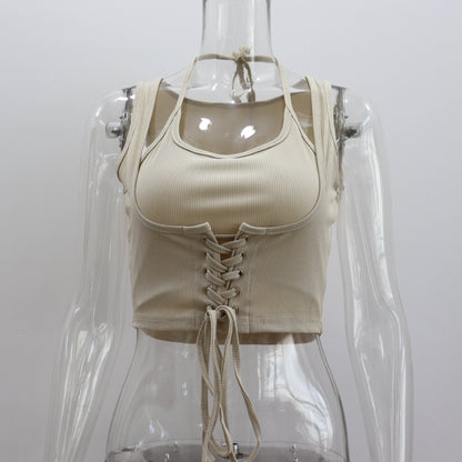 Sleeveless Top-Faux Piece Slim-Fit Crop-Top