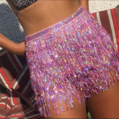 Sequin Tassel Lace-Up Skirt