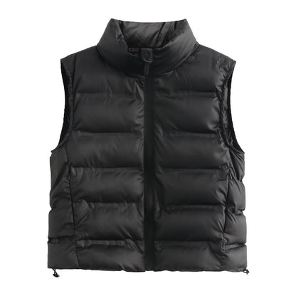 Sleeveless Stand-Collar Cotton-Padded Vest Jacket