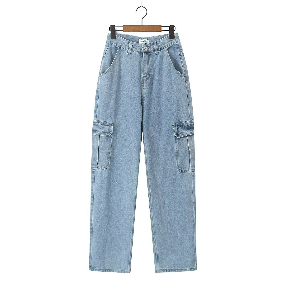 Straight-Pockets Cargo Denim Jeans