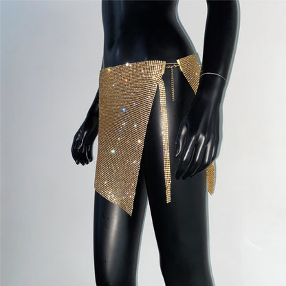 Rhinestones Slit Skirt