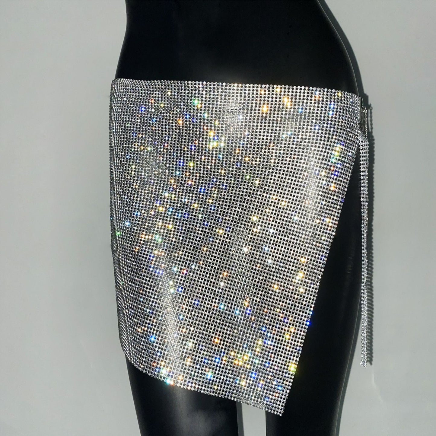 Rhinestones Slit Skirt