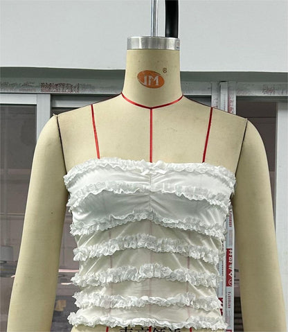 Lace Ruffle Mesh - Crop-Top (7517898571864)