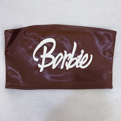 Borbie Barbie Faux Leather Printed Off-Shoulders Bandeau Top (7517938155608)