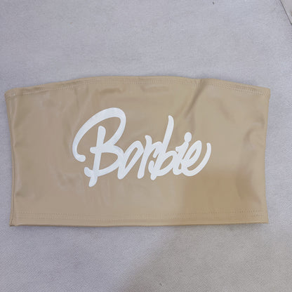 Borbie Barbie Faux Leather Printed Off-Shoulders Bandeau Top (7517938155608)