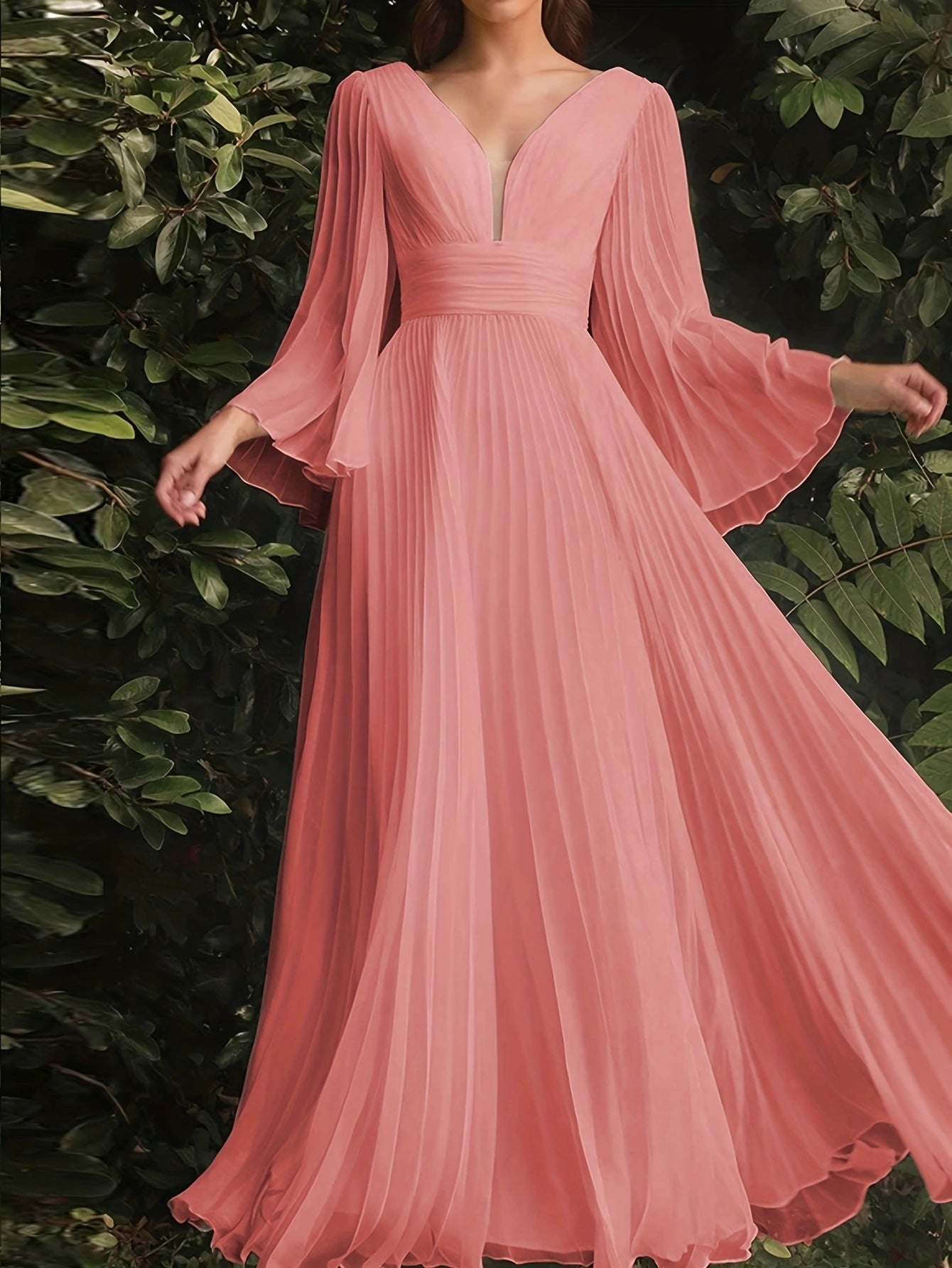 Plus-Size V-Neck Solid Color Dress